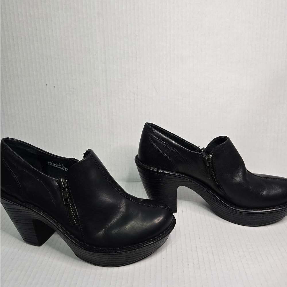 Born Black Leather Platform Booties Double Side Zip Block Heel 6 - Picture 3 of 13